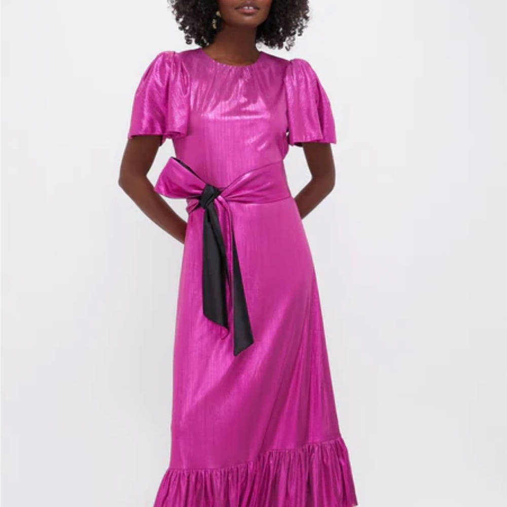 Pomander Place Fuchsia Midi Dress with Black Bow